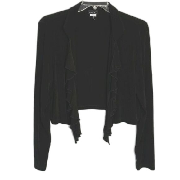 Citiknits Black Slinky Stretch Cropped Ruffle Cardigan Women's XL - Picture 1 of 4